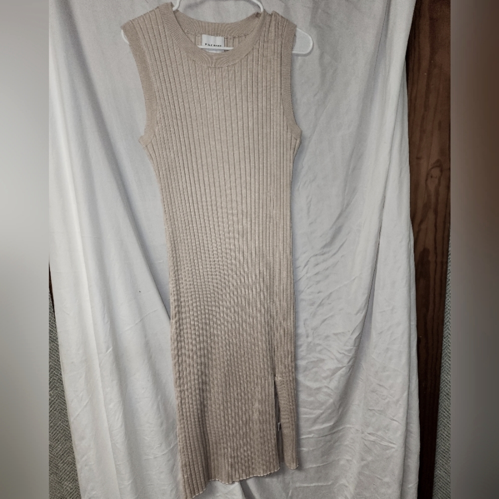 Pink rose cotton ribbed midi dress in taupe